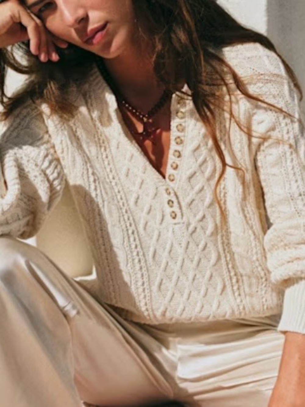 Sezane Bree Jumper ~ Cream Cable Knit Henley